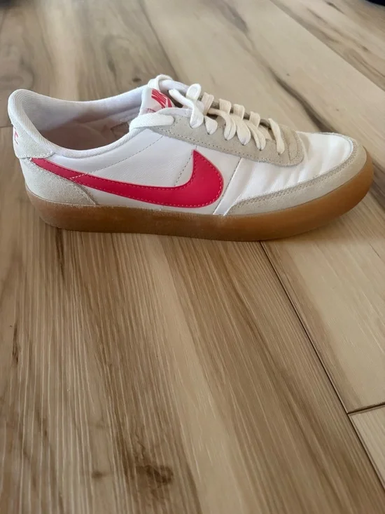 Nike White Sneakers with Pink Swoosh and Gum Sole - Picture 3 of 4